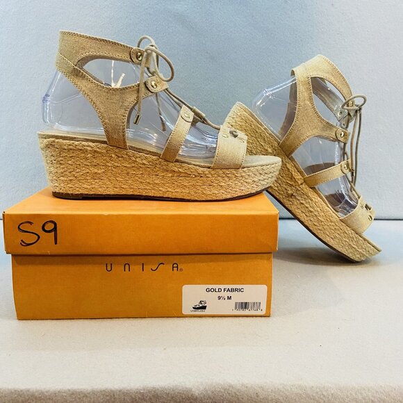 Unisa Gold Fabric Strappy Wedge Sandal SZ 10 Summer/Vacation/Boho Style NWB - Picture 3 of 9